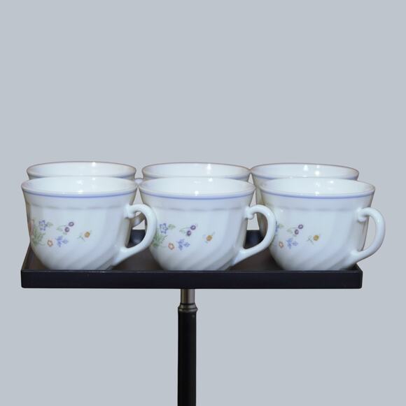 Arcopal Other - Arcopal France Victoria Coffee Teacups Set of 6 Vintage 1990s Floral White EUC